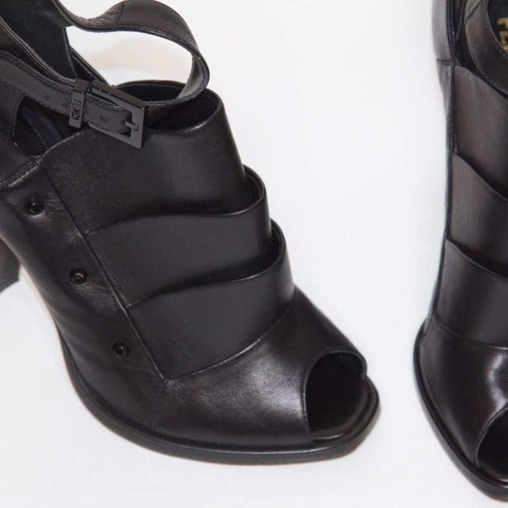 Fendi Black Leather Spiked Heel Booties - Picture 3 of 8
